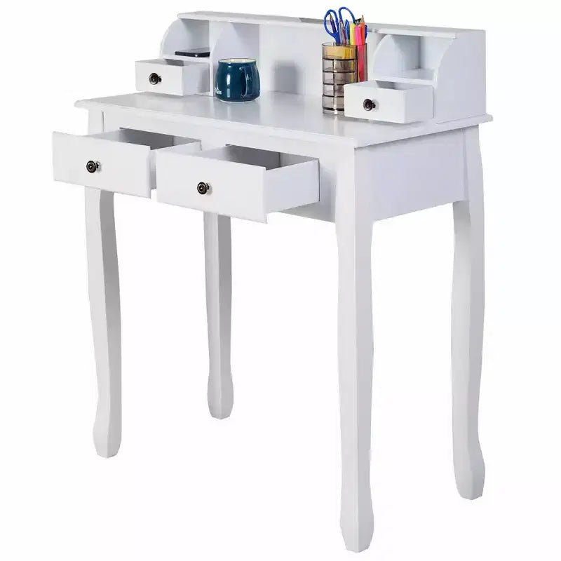 Costway Scrivania da Ufficio per Computer Scrivania con 4 Cassetti Bianca