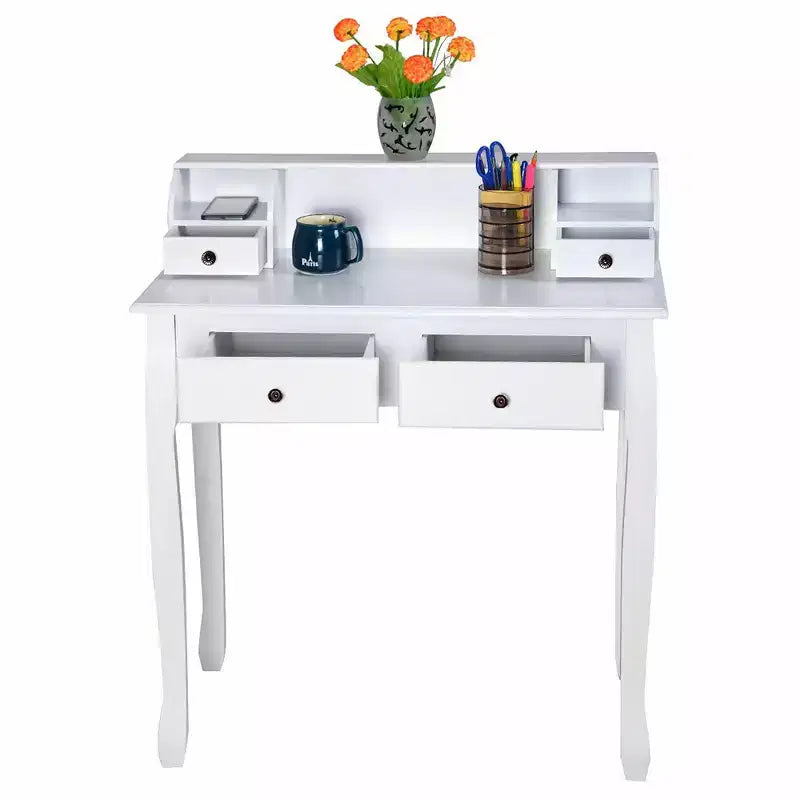 Costway Scrivania da Ufficio per Computer Scrivania con 4 Cassetti Bianca