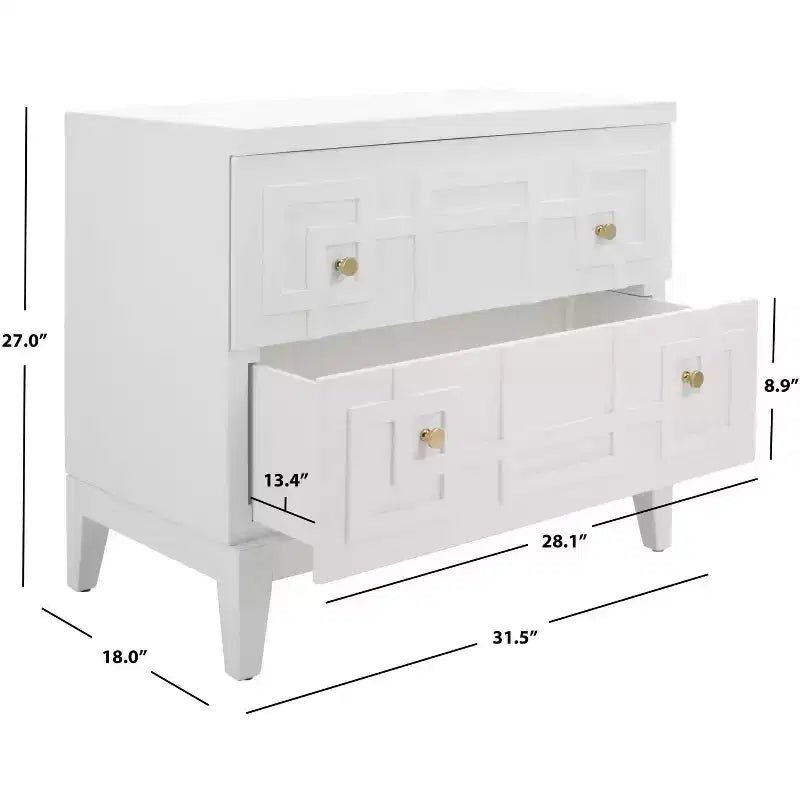 Comodino a 2 cassetti Luiza - NST6602 - Bianco/Oro - Safavieh