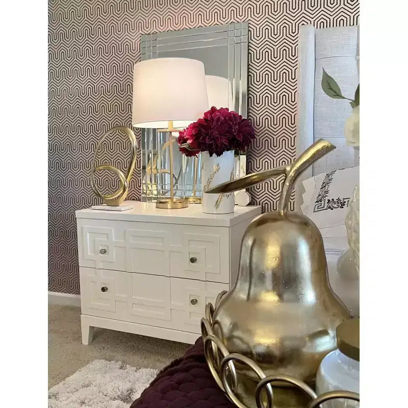 Comodino a 2 cassetti Luiza - NST6602 - Bianco/Oro - Safavieh