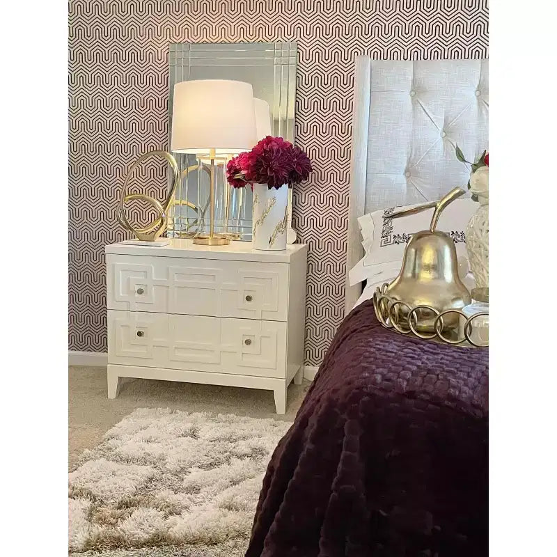 Comodino a 2 cassetti Luiza - NST6602 - Bianco/Oro - Safavieh