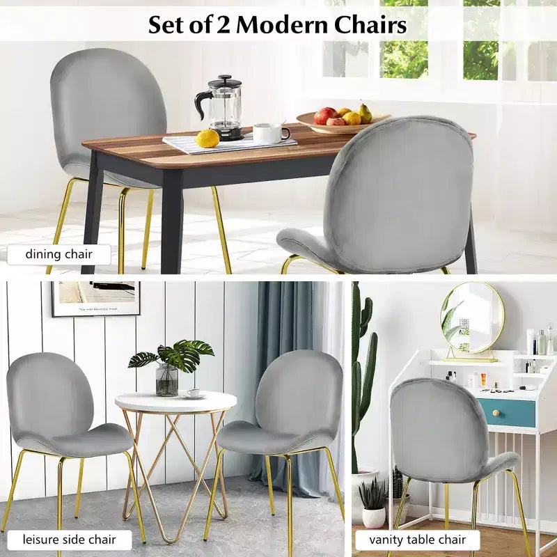 Costway Set di 2 Sedie da Pranzo in Velluto con Gambe in Metallo Dorato Rosa/Beige/Verde/Grigio