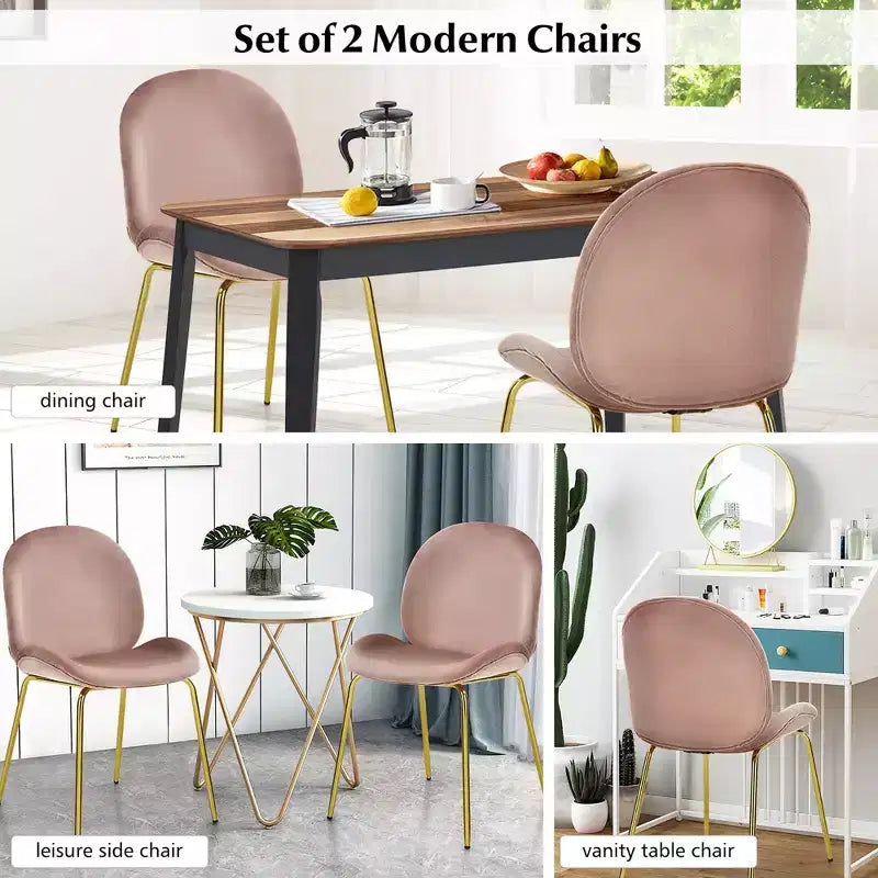 Costway Set di 2 Sedie da Pranzo in Velluto con Gambe in Metallo Dorato Rosa/Beige/Verde/Grigio