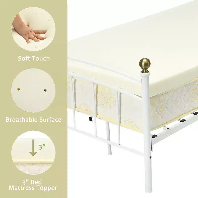 Costway Materassino Topper per Letto 7,5 cm in Cotone e Memory Foam per Notti Comode e Morbide