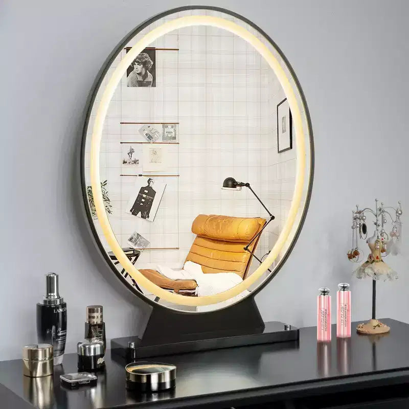 Costway Hollywood Specchio per Trucco Illuminato con Telecomando, 4 Colori Dimmerabili, Nero/Oro/Bianco