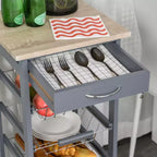 HOMCOM Carrello Cucina in Legno con Ruote, Carrello da Cucina con Cassetto e Cesti Portaoggetti, 82x39.5x86 cm