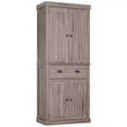 HOMCOM 72 Traditional Freestanding Kitchen Pantry Cupboard with 2 Cabinet, Drawer and Adjustable Shelves