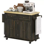 HOMCOM Isola Carrello da Cucina su Ruote con Piano in Legno di Gomma, Porta Spezie, Porta Asciugamani e Cassetti per Sala da Pranzo