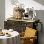 HOMCOM Isola Carrello da Cucina su Ruote con Piano in Legno di Gomma, Porta Spezie, Porta Asciugamani e Cassetti per Sala da Pranzo
