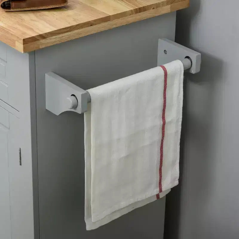 HOMCOM Isola Carrello da Cucina su Ruote con Piano in Legno di Gomma, Porta Spezie, Porta Asciugamani e Cassetti per Sala da Pranzo