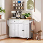 HOMCOM Isola Carrello da Cucina su Ruote con Piano in Legno di Gomma, Porta Spezie, Porta Asciugamani e Cassetti per Sala da Pranzo