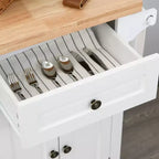HOMCOM Isola Carrello da Cucina su Ruote con Piano in Legno di Gomma, Porta Spezie, Porta Asciugamani e Cassetti per Sala da Pranzo