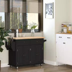 HOMCOM Isola Carrello da Cucina su Ruote con Piano in Legno di Gomma, Porta Spezie, Porta Asciugamani e Cassetti per Sala da Pranzo