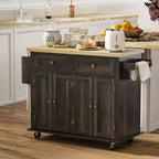 HOMCOM Isola Carrello da Cucina su Ruote con Piano in Legno di Gomma, Porta Spezie, Porta Asciugamani e Cassetti per Sala da Pranzo