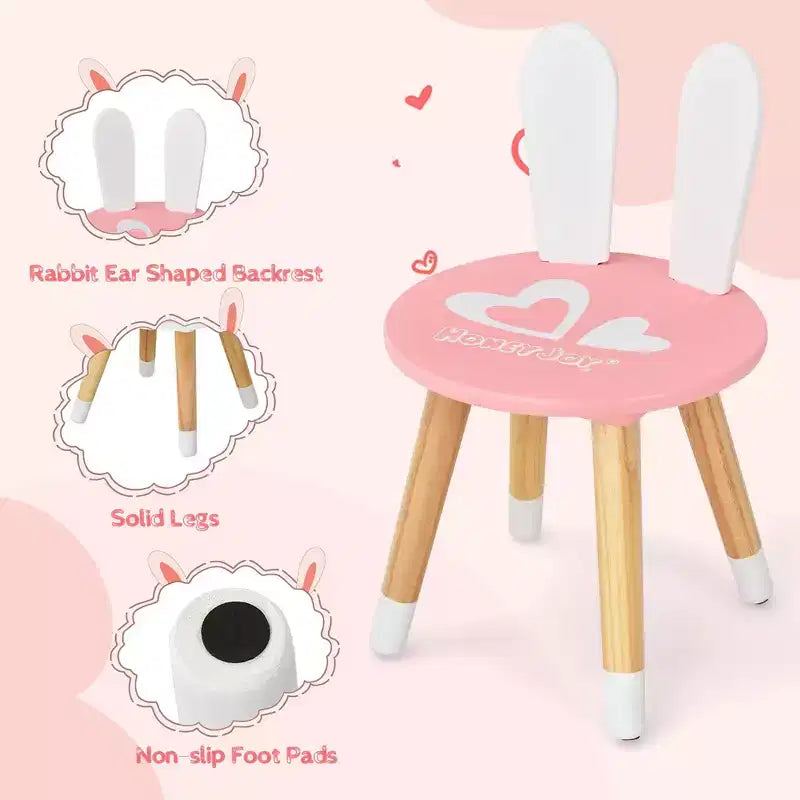 Costway Set Toeletta Bambini con Specchio e Sgabello, Tavolo da Trucco Coniglietto per Bambini, Bianco/Rosa