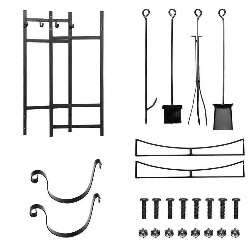 Costway Rastrelliera Portalegna 36'' con Set 4 Utensili e Supporti per Accendifuoco per Interno Esterno