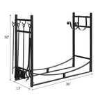 Costway Rastrelliera Portalegna 36'' con Set 4 Utensili e Supporti per Accendifuoco per Interno Esterno