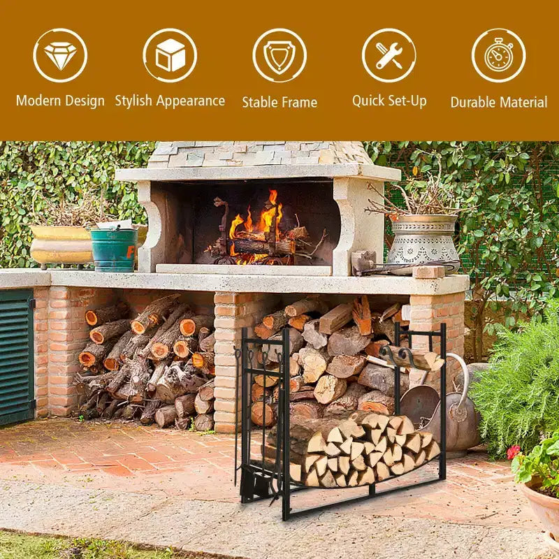 Costway Rastrelliera Portalegna 36'' con Set 4 Utensili e Supporti per Accendifuoco per Interno Esterno