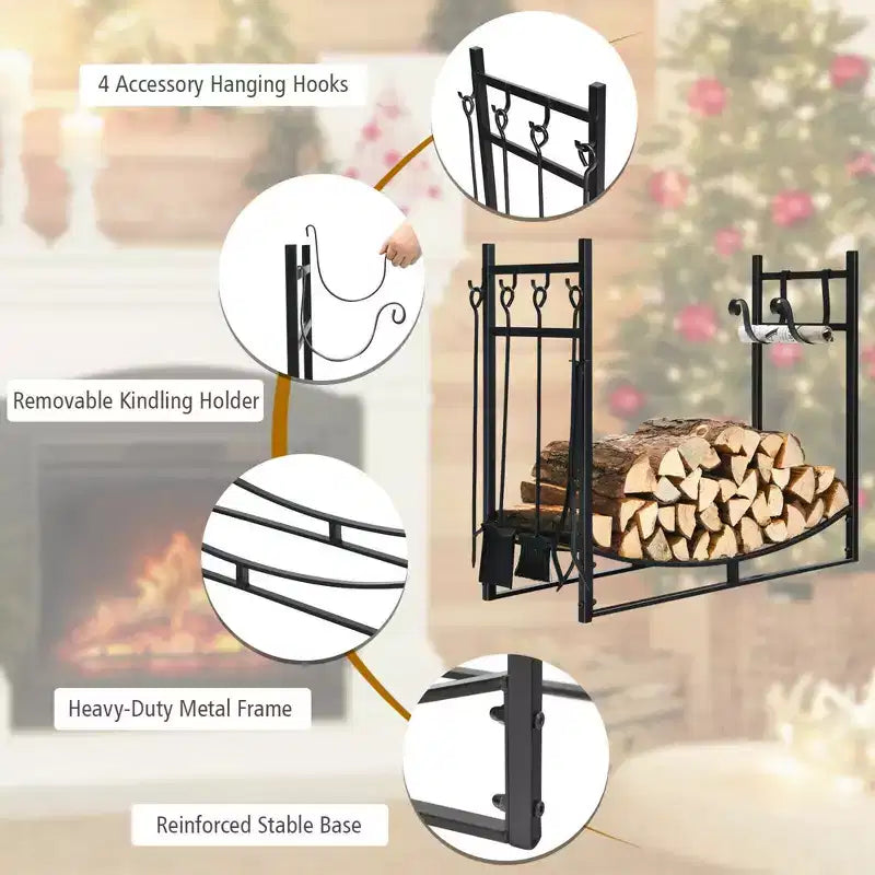 Costway Rastrelliera Portalegna 36'' con Set 4 Utensili e Supporti per Accendifuoco per Interno Esterno