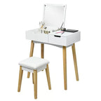 Set Tavolo da Trucco Costway con Specchio a Scomparsa, Sgabello Imbottito e Scrivania con 1 Cassetto