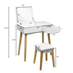 Set Tavolo da Trucco Costway con Specchio a Scomparsa, Sgabello Imbottito e Scrivania con 1 Cassetto