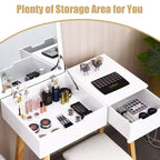 Set Tavolo da Trucco Costway con Specchio a Scomparsa, Sgabello Imbottito e Scrivania con 1 Cassetto