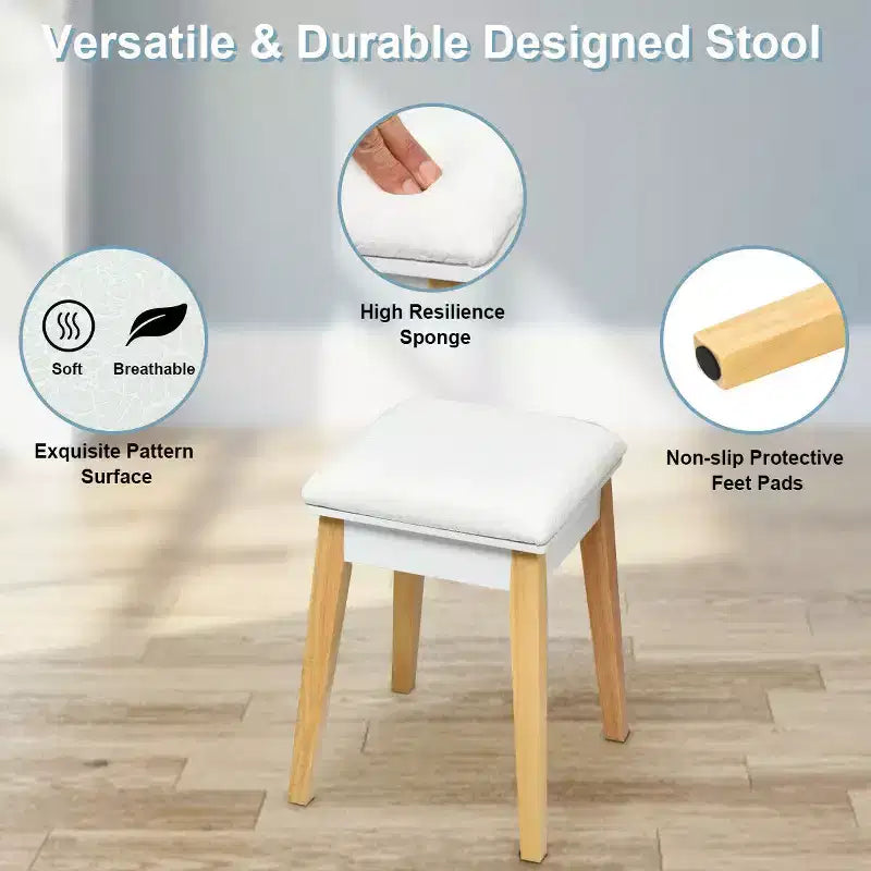 Set Tavolo da Trucco Costway con Specchio a Scomparsa, Sgabello Imbottito e Scrivania con 1 Cassetto