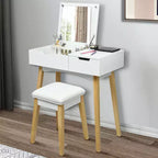 Set Tavolo da Trucco Costway con Specchio a Scomparsa, Sgabello Imbottito e Scrivania con 1 Cassetto