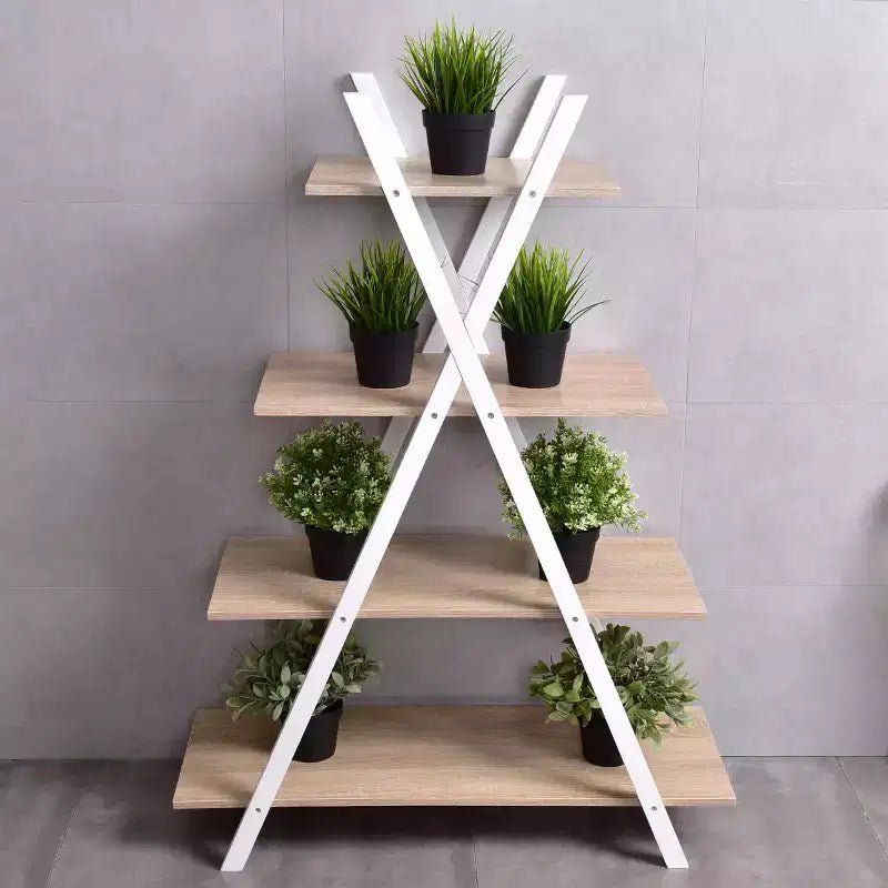 Costway Scaffale a 4 Ripiani Scaffali per Esposizione Libreria a Scala a Forma di X