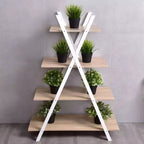 Costway Scaffale a 4 Ripiani Scaffali per Esposizione Libreria a Scala a Forma di X