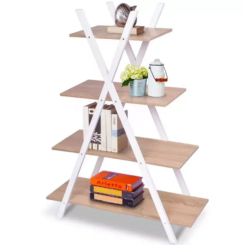 Costway Scaffale a 4 Ripiani Scaffali per Esposizione Libreria a Scala a Forma di X