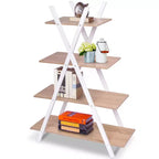 Costway Scaffale a 4 Ripiani Scaffali per Esposizione Libreria a Scala a Forma di X