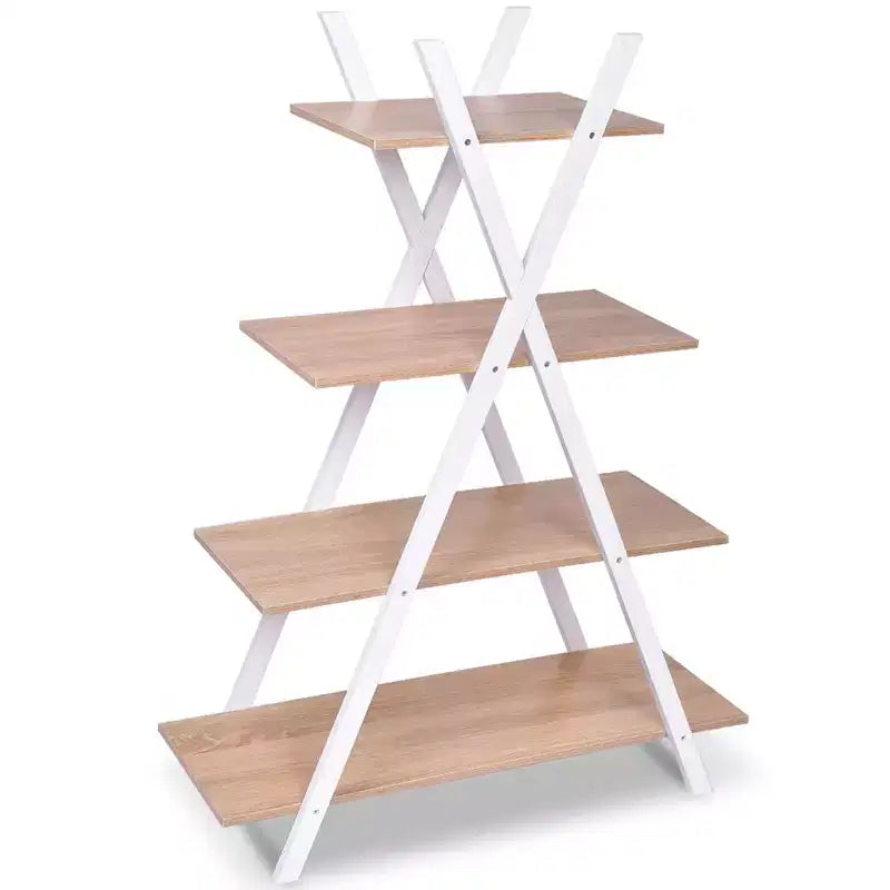 Costway Scaffale a 4 Ripiani Scaffali per Esposizione Libreria a Scala a Forma di X