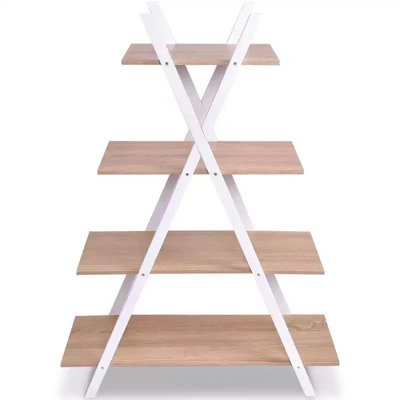 Costway Scaffale a 4 Ripiani Scaffali per Esposizione Libreria a Scala a Forma di X