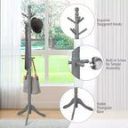 Appendiabiti Costway in legno con 9 ganci e 2 altezze regolabili Noce/Nero/Grigio