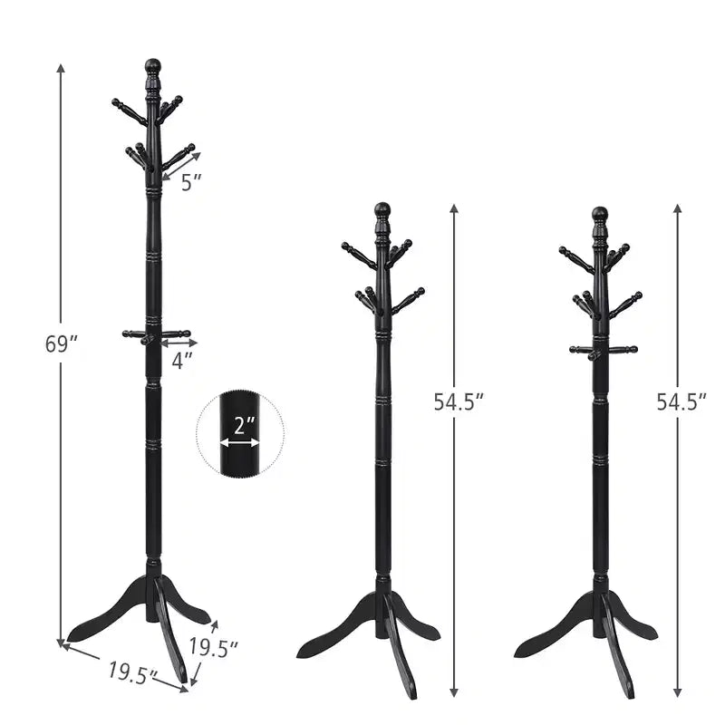 Appendiabiti Costway in legno con 9 ganci e 2 altezze regolabili Noce/Nero/Grigio