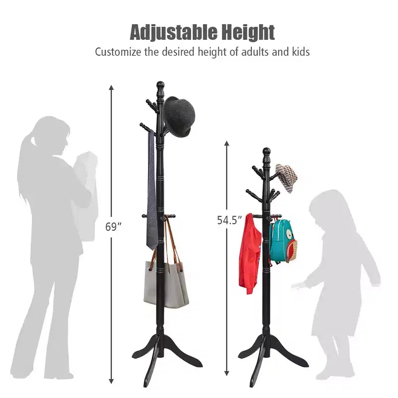 Appendiabiti Costway in legno con 9 ganci e 2 altezze regolabili Noce/Nero/Grigio