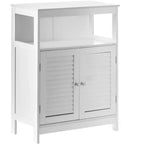 Mobiletto lavabo bagno Basicwise moderno in legno bianco con ripiani regolabili e ante con design a due assi orizzontali