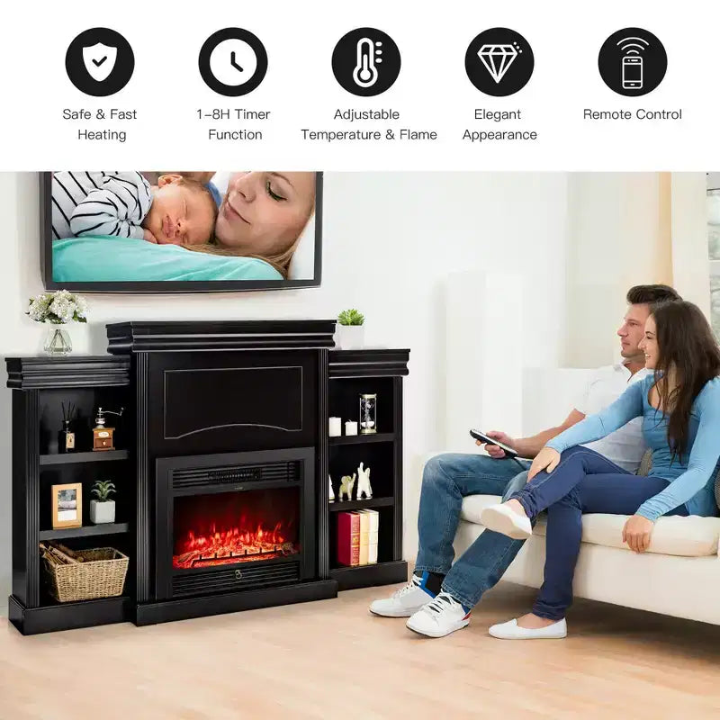 Mobile TV Costway da 70'' con caminetto elettrico da 28,5'', 750W/1500W