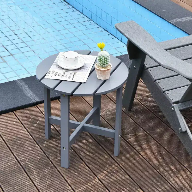 Costway Tavolino da caffè rotondo da 18'' per patio con doghe in legno per giardino e terrazza