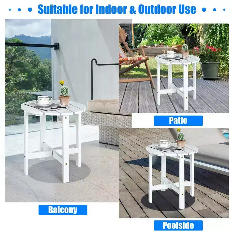 Costway Tavolino da caffè rotondo da 18'' per patio con doghe in legno per giardino e terrazza