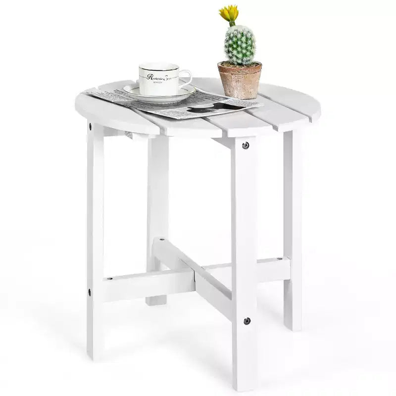 Costway Tavolino da caffè rotondo da 18'' per patio con doghe in legno per giardino e terrazza