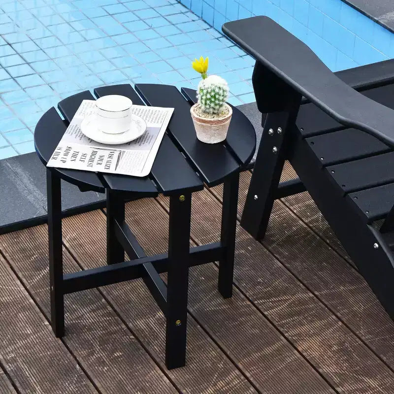 Costway Tavolino da caffè rotondo da 18'' per patio con doghe in legno per giardino e terrazza