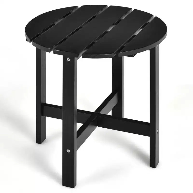 Costway 18'' Patio Round Side End Coffee Table Wooden Slat Garden Deck