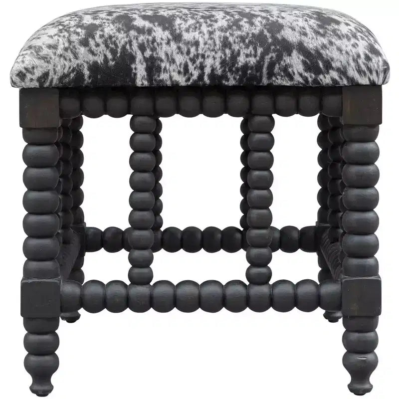 Panchina piccola in finta pelle di mucca grigia e bianca larga 22 1/2 Uttermost Rancho