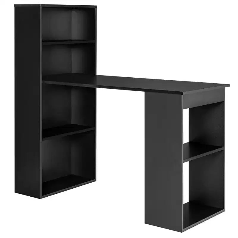Scrivania per computer Costway Workstation da ufficio con 6 ripiani di archiviazione bianco/nero