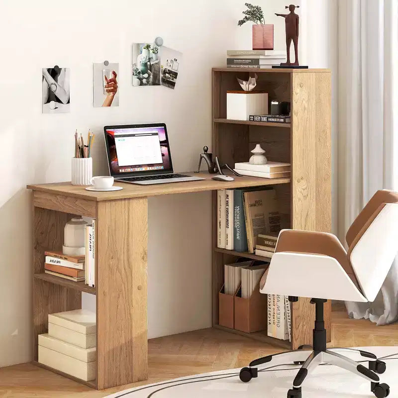 Scrivania per computer Costway Workstation da ufficio con 6 ripiani di archiviazione bianco/nero
