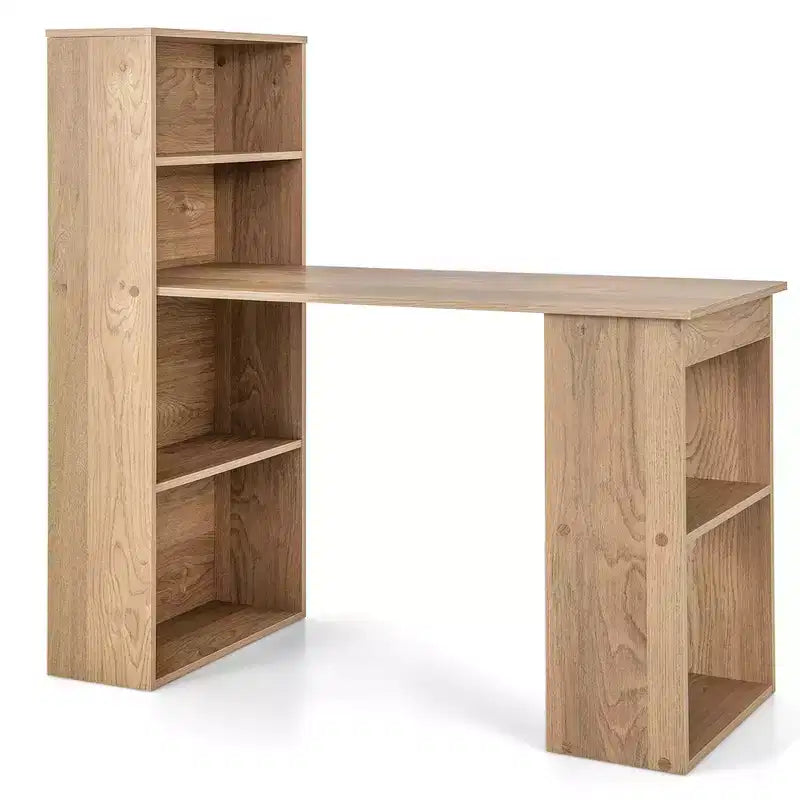 Scrivania per computer Costway Workstation da ufficio con 6 ripiani di archiviazione bianco/nero