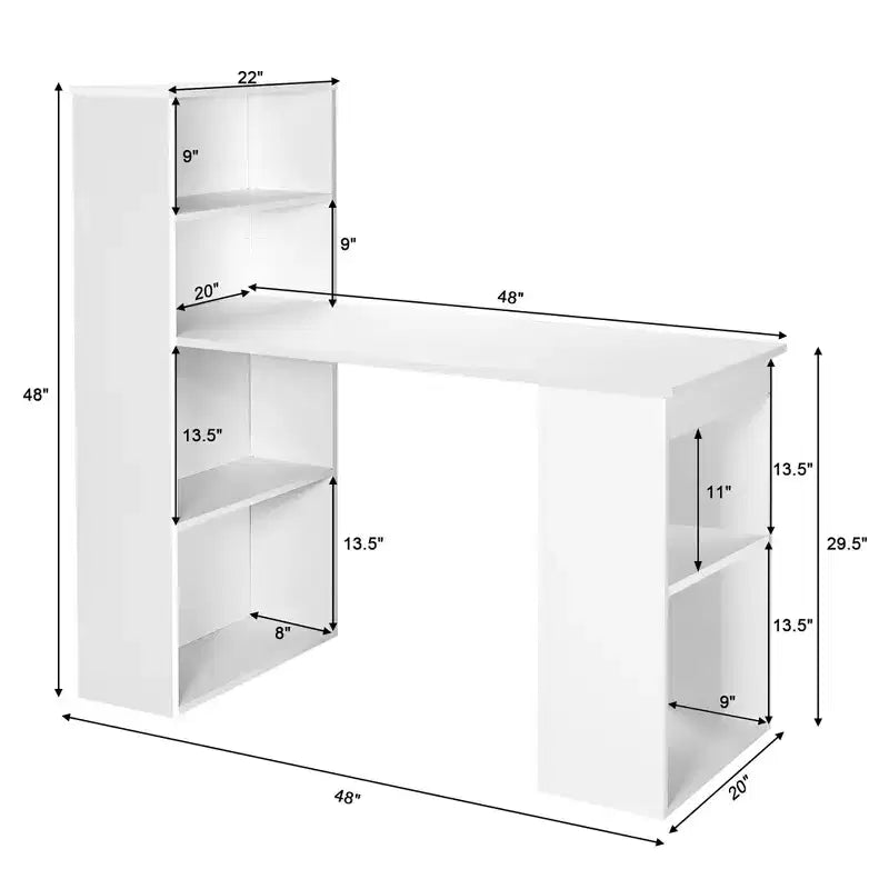Scrivania per computer Costway Workstation da ufficio con 6 ripiani di archiviazione bianco/nero