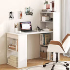 Scrivania per computer Costway Workstation da ufficio con 6 ripiani di archiviazione bianco/nero